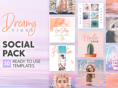 Dreamy Vibes - Social Pack blogger clip art dreamy vibes feminine girlboss hand drawn instagram blogger lifestyle luxury modern social media social pack