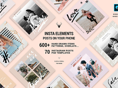 InstaElements - Instagram Posts Kit canva instagram canva template gold template instagram post instagram posts kit instagram template photoshop template rose gold rose gold template social media social media kit