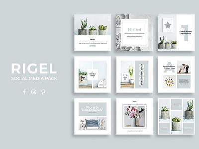 Rigel Social Media Pack advertisement agency blog botanical branding clean decor elegant feminine flora pinterest social media pack