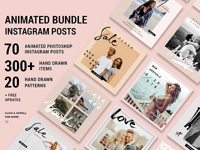 ANIMATED Instagram Posts Bundle animated instagram animated instagram posts animated post bundle animated posts fashion gold template hand drawn instagram bundle logo modern rose gold rose gold template