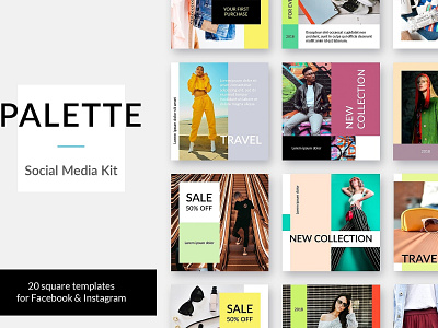 Palette Social Media Kit blog facebook fashion instagram lifestyle magazine minimal palette palette kit palette social media pinterest simple social media social media kit spring square templates stylish templates trendy twitter