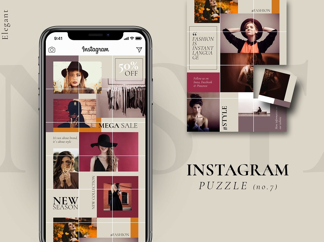 Instagram PUZZLE template - Elegant by Social Media Templates on ...