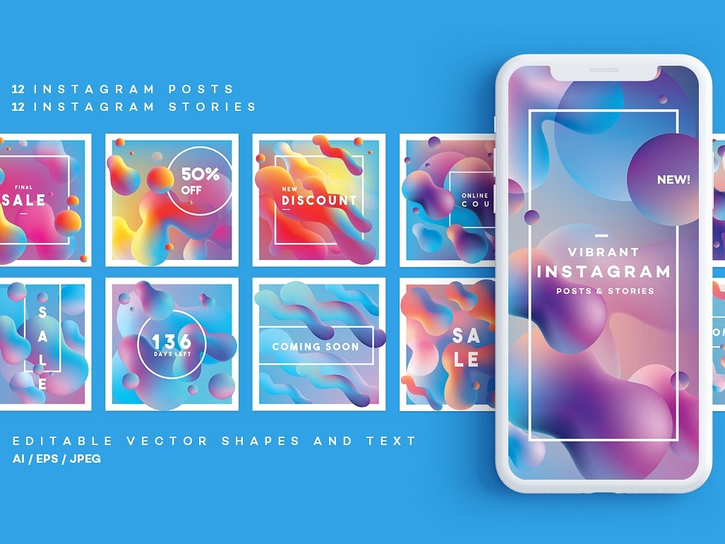 Vibrant Instagram Posts and Stories by Social Media Templates on Dribbble