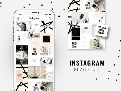 Instagram PUZZLE template - Pink blogger branding clean elegant fashion feminine instagram instagram posts instagram puzzle template instagram stories instagram template instagram templates puzzle puzzle template social media social media pack social media templates stories template templates