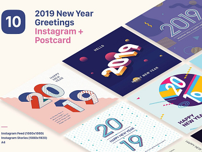 2019 New Year Instagram Bundle banner card design graphic greeting instagram instagram bundle instagram template invitation new year new year instagram new year template pinterest post poster promoting template templates typography vibrant