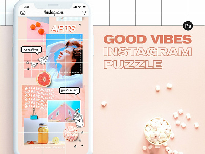 Instagram Puzzle - Good Vibes blogger branding gold good vibes grid template instagram instagram grid instagram puzzle instagram puzzle posts instagram puzzle template lifestyle posts rose gold social media template templates travel vibes watercolor white