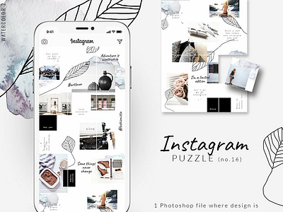 Instagram PUZZLE templ.-Watercolor 2 blogger branding clean elegant fashion feminine instagram instagram puzzle template instagram stories instagram template instagram watercolor posts social media social media templates stories template templates watercolor watercolor instagram template watercolor instagram template