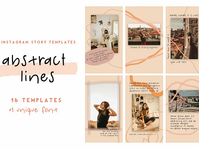 Abstract Lines - Templates + Font abstract abstract lines artistic blogger branding font handwritten font instagram instagram stories instagram story instagram story template instagram template line lines social media social media templates stories story template template templates