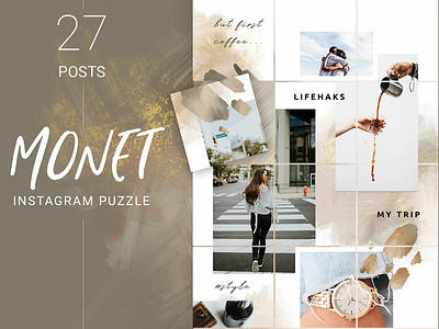 Monet Instagram Puzzle Template blogger branding clean elegant feminine instagram instagram grid instagram puzzle instagram puzzle template instagram stories instagram template minimal modern modern instagram grid social media social media pack social media templates stories template templates