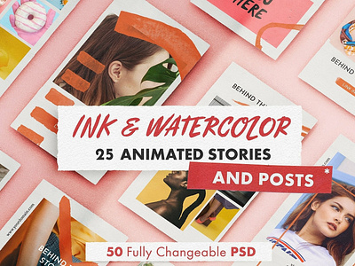 INK & WATERCOLOR animated bundle advertising animated animated stories blogger digital art elegant ink ink posts instagram instagram posts instagram stories modern posts psd social media stories templates watercolor watercolor instagram watercolor posts