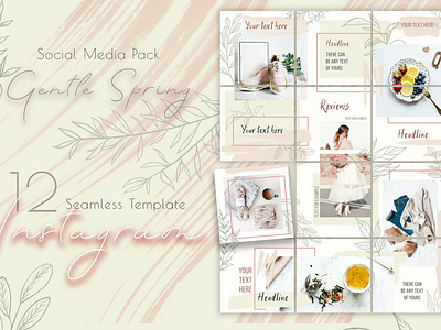 Gentle Spring - Instagram Puzzle blogger branding clean elegant fashion feminine gentle spring instagram instagram puzzle instagram stories instagram template modern seamless template social media social media pack social media templates spring stories template templates