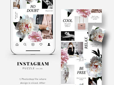 Instagram PUZZLE template - Peonies blogger branding clean elegant grid template instagram instagram grid instagram puzzle instagram puzzle template instagram stories instagram template modern peonies puzzle template social media social media pack social media templates stories template templates