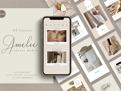 Animated PS/CANVA Amelie - Pack animated animated posts animated social media animation animations blog blogger branding canva canva template clean fashion instagram posts instagram story instagram template minimal modern pack photoshop social media pack