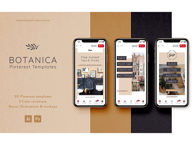 BOTANICA 30 Pinterest Templates blogger botanica botanica pinterest templates botanical branding clean elegant instagram minimal minimalist pinterest pinterest design pinterest template pinterest templates social media social media pack social media templates stories template templates