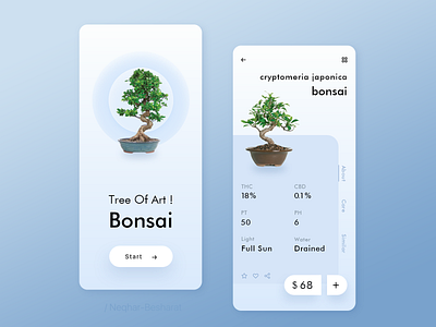 Bonsai Shop app app design app store blue bonsai bonsai tree button green light blue minimal plant sell sell button shop store tree ui ui design uiux ux