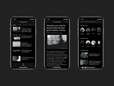 Kaleidoscope – App (Dark Mode) app app design ios app design iphone app layout minimal mobile mobile app mobile app design ui ux visual