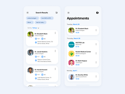 Health care app — Find doctors and make an appointments appointments clean ui doctor app heaith health care ios13 management app medicine minimal mobile design search service uidesign