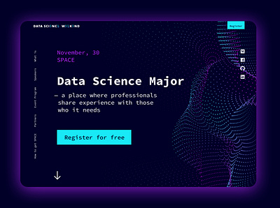 Data Science Meetup abstract background clean ui colorful concept data science dots first screen landing page meetup neon colors typogaphy ui design web design