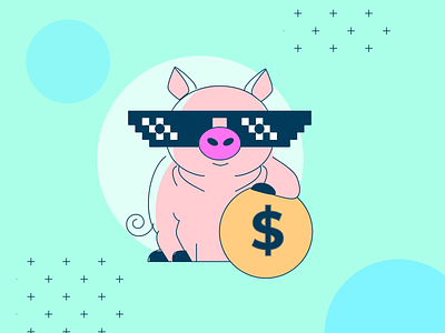 Happy pig app branding illustration piggy vector