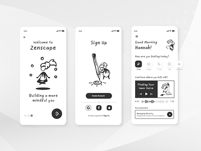 Zenscape - Meditation App app black black white calm design digital homescreen meditate meditation minimal mobile sign up ui ux vector zen