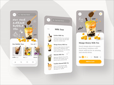 Not Your Average Bubble Tea - App app boba boba tea bubble tea coffee design drinks ecommerce food honey mango milk milk tea product product design tea ui