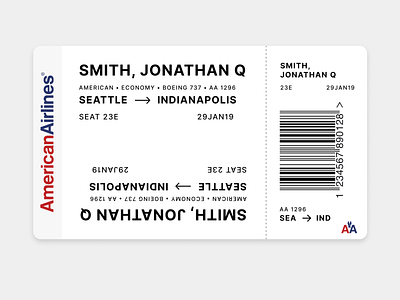 Daily UI - Day 24 - Boarding Pass airline american airlines boarding boarding pass boarding ticket dailies daily challange dailyui dailyui 024 printer friendly ticket ticket design