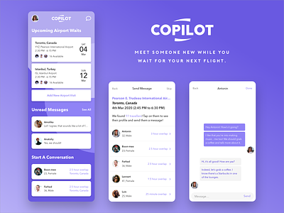 CoPilot - Meet Other Travellers At Airports! app card concept design modern ui ux
