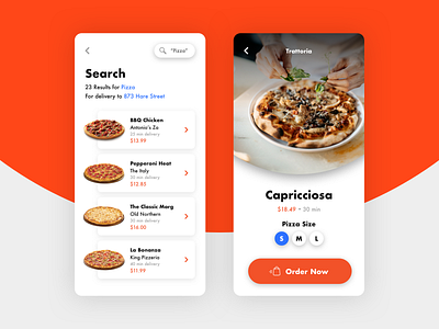 Food Delivery App, Pizza! app card colour colours concept delivery food modern orange pizza ui