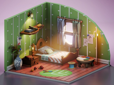 Lil Artist's Bedroom b3d gameart isometric lowpoly