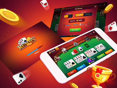 Rummy Game - UI Design cardgame coins design game illustration playing cards ui ux vector