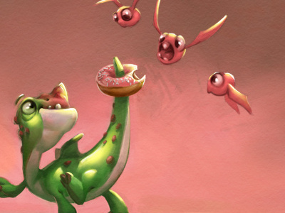 The Donut andrea femerstrand creatures cute donut dragon funny green illustration noukah pink