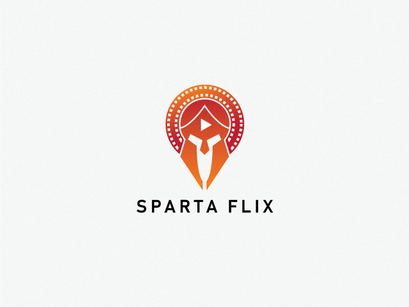 Sparta Flix film logo play youtube cinema flix war warrior mask spartan minimal logodesinger logos icon graphic identity creative branding design logodesign logo