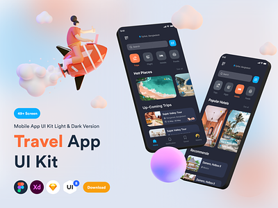 Travel App UI Kit ✈️ app app design app concept appui booking dashboard design designer ecommerce food app interface kit travel travel booking trend trendy user interface ux web
