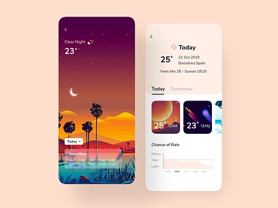 Weather App UI android app app design app concept calendar calendar 2019 calendar design colorful app conceptual design dashboard designer ecommerce typography user interface weather weather app weather forecast