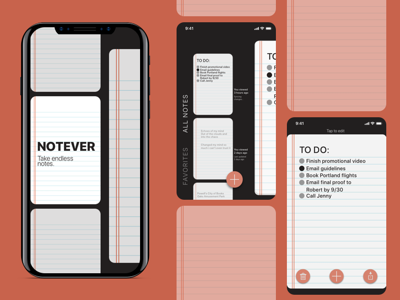 Notever app design graphic design iphone note taking notes orange ui design