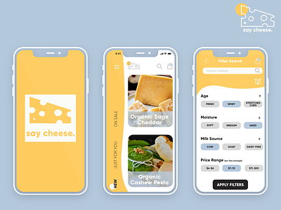 Say Cheese app design cheese design mock up ui design yellow