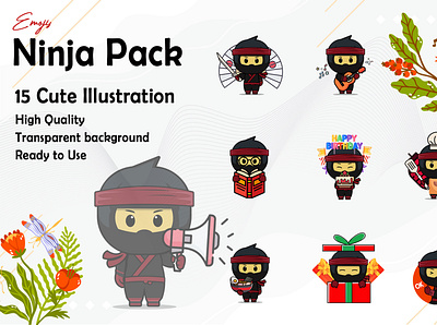 Ninja Illustration Emojis Pack emojis emojis cute logo ninja ninja bundle ninja cute ninja illustration pack sticker