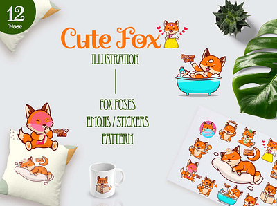Fox Emojis Illutration bundle cute emojis cute fox fox emojis fox illustration pack emojis sticker
