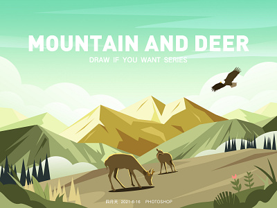 Mountain and deer