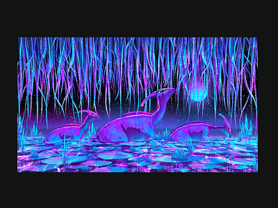 Jurassic Walk ✨🦕 80s art avatar colours design dinosaurs illustration illustrator jurassicpark moon neon photoshop vaporwave water