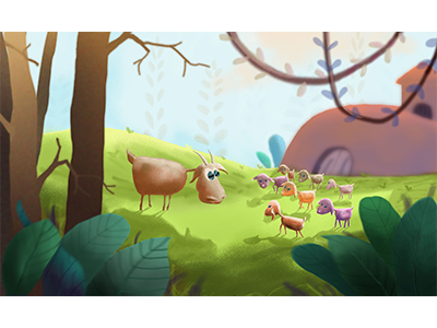 Goat story cg painting character illustration story book illustration tree