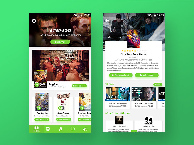 Senscritique Redesign bottom bar material ios android design application redesign user interface ux ui