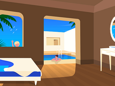 Daughter and wife at swimming pool adobe flat gradient holidays illustration illustrator kid shadow swimming pool wife