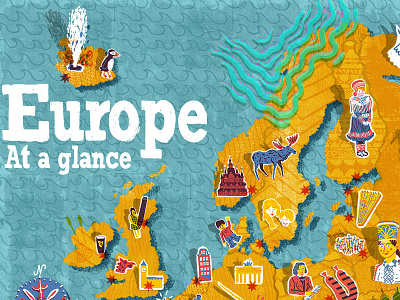 Europe At A Glance cartography drawn europe european hand illustrate illustration map texture vintage