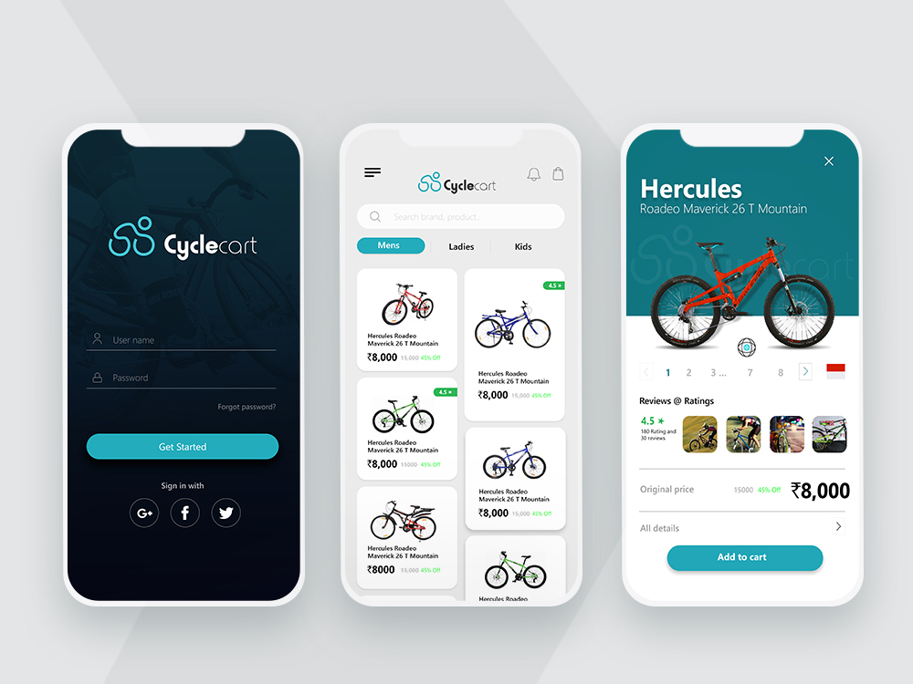Cycle Cart App Layout by Sreejith R on Dribbble