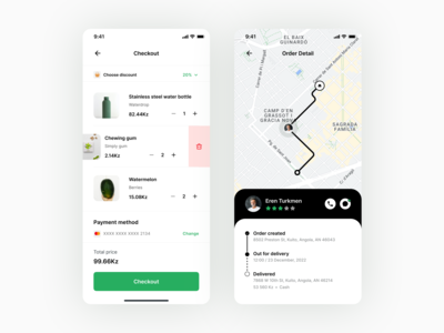 Porterage app branding card checkout courier delivery design map order order detail ui vector