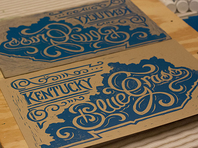 Kentucky Bluegrass - Block Print americana art block print bluegrass design kentucky lettering linocut typography