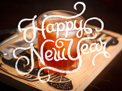 Happy New Year americana art block print cocktail design lettering linocut typography