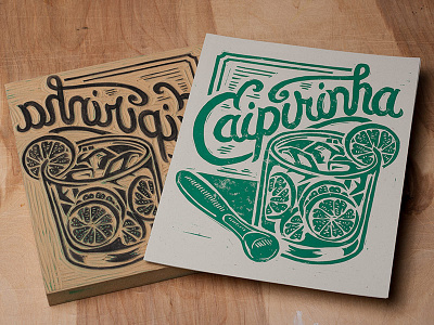 Caipirinha - Block Print americana art block print brazil caipirinha cocktail design lettering linocut mixology typography