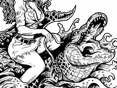 Gator Wrangler alligator americana art castle cowgirl derrick castle design drawing gator illustration pin up swamp wrangler